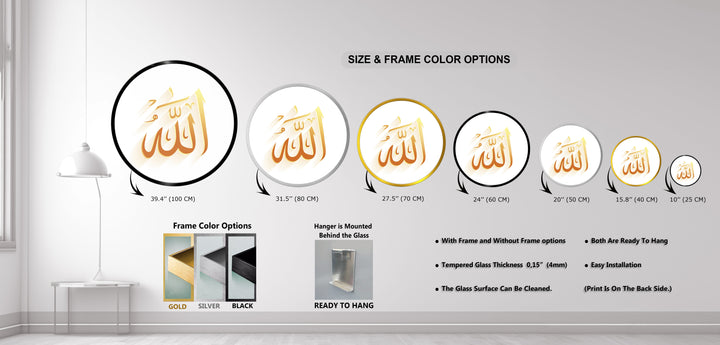 Golden Divine – Calligraphy Round Glass Wall Art