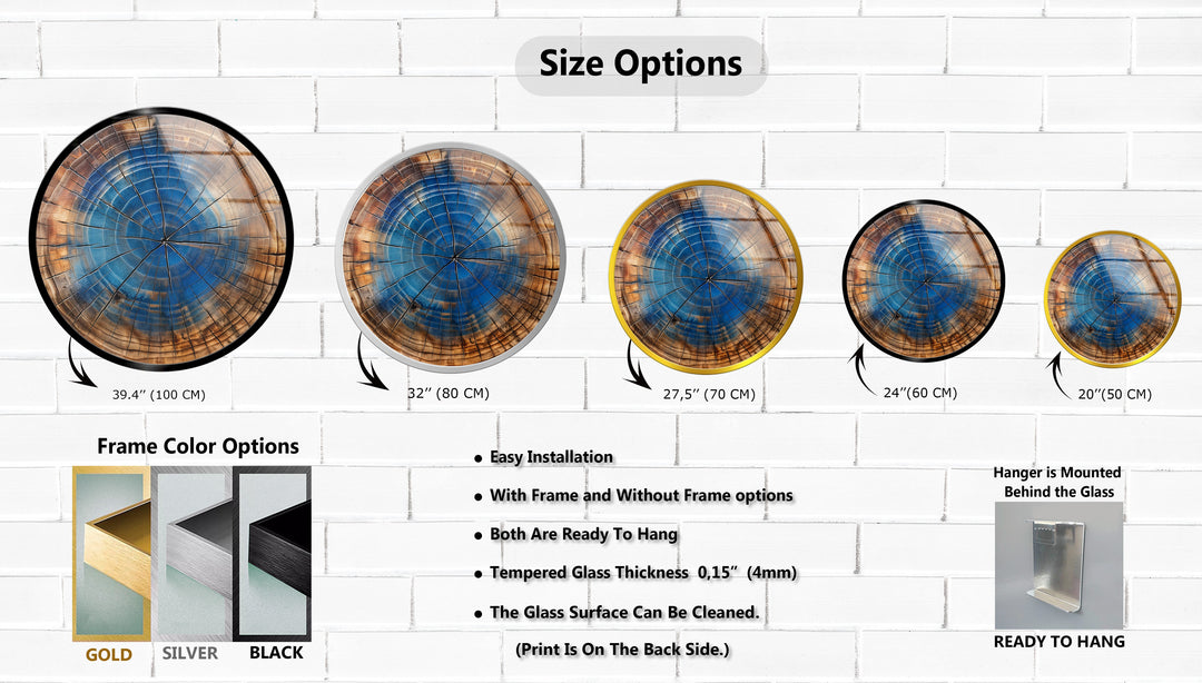 Blue Core Timber – Rustic Round Glass Wall Art