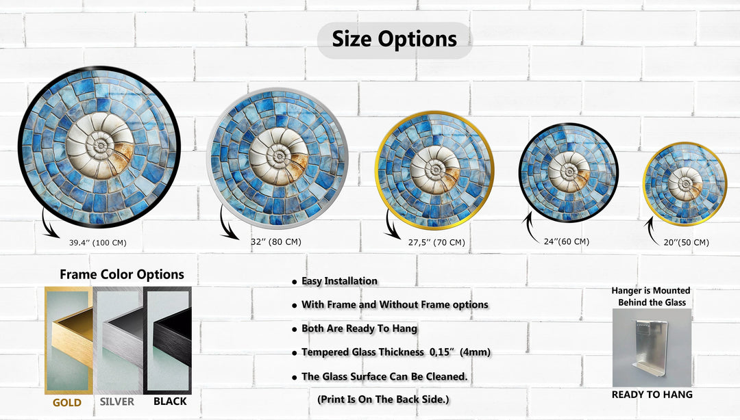 Coastal Fossil Spiral Round Glass Wall Art - MyPhotoStation
