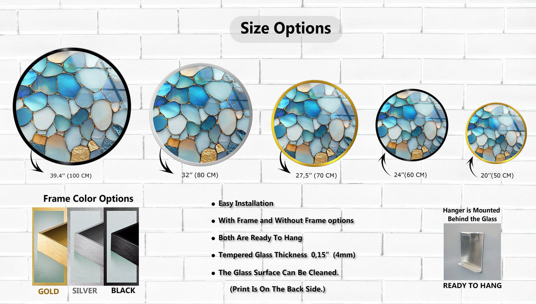 Ocean Blue Stone Mosaic Round Glass Wall Art - MyPhotoStation