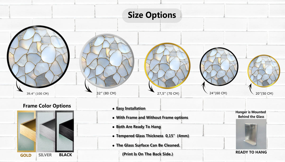 White Stone Mosaic Round Glass Wall Art - MyPhotoStation