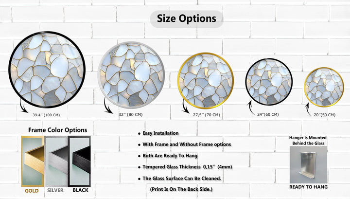 White Stone Mosaic Round Glass Wall Art - MyPhotoStation
