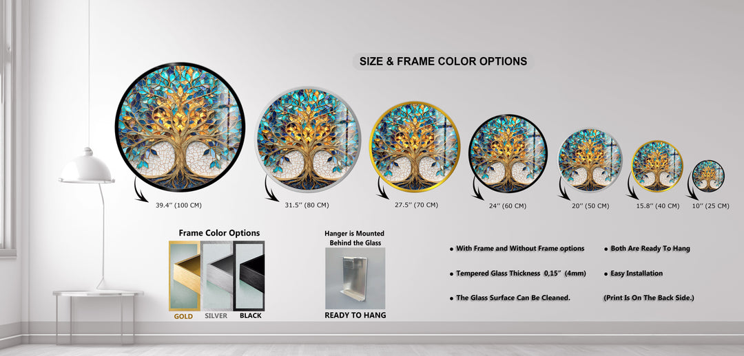 Luminous Harmony Tree – Round Glass Wall Art