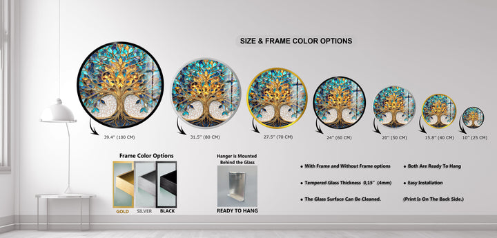 Luminous Harmony Tree – Round Glass Wall Art