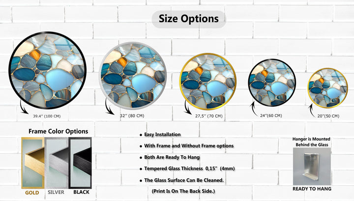 Blue Stone Mosaic Round Glass Wall Art - MyPhotoStation