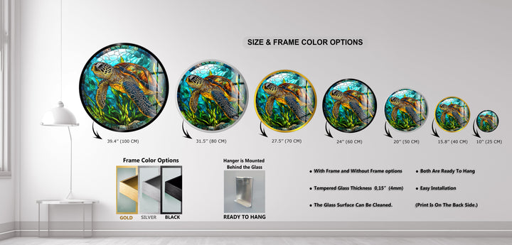Sea Turtle Stained – Round Glass Wall Art