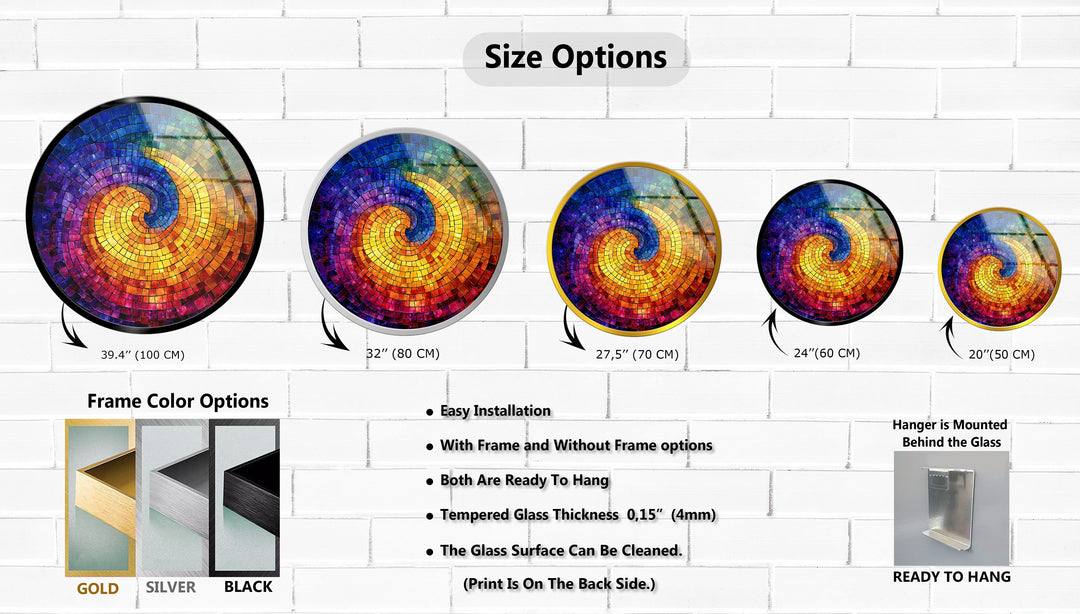 Chromatic Spiral – Vibrant Abstract Mosaic Round Glass Wall Art