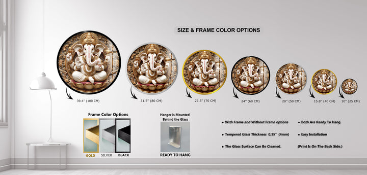 Golden Ganesha Serenity – Round Glass Wall Art