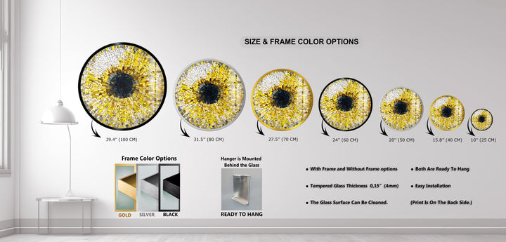 Golden Iris Mosaic – Round Glass Wall Art
