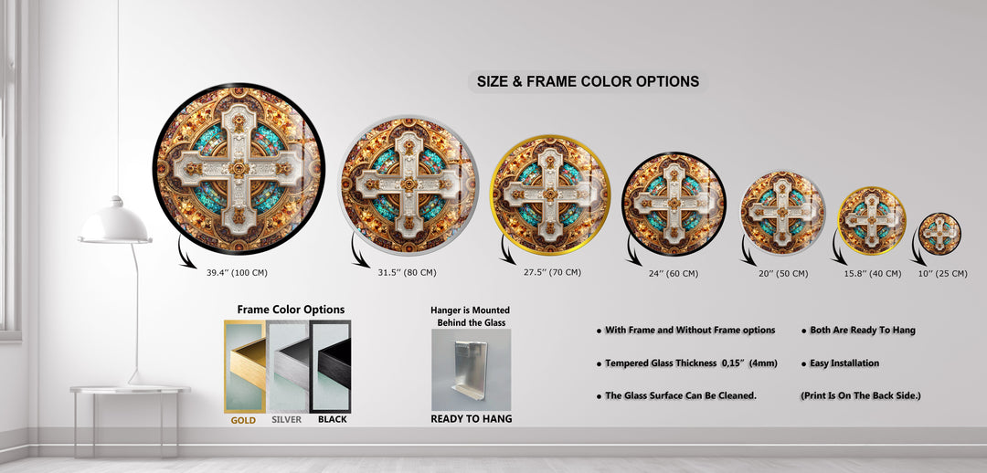 Imperial Cross Mosaic – Round Glass Wall Art