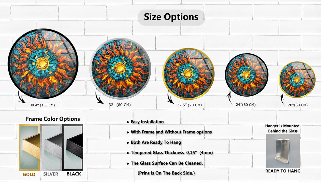 Solar Radiance – Sunburst Mosaic Round Glass Wall Art
