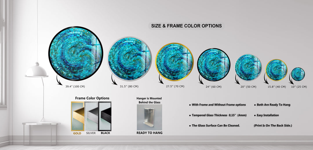 Oceanic Spiral Energy – Round Glass Wall Art