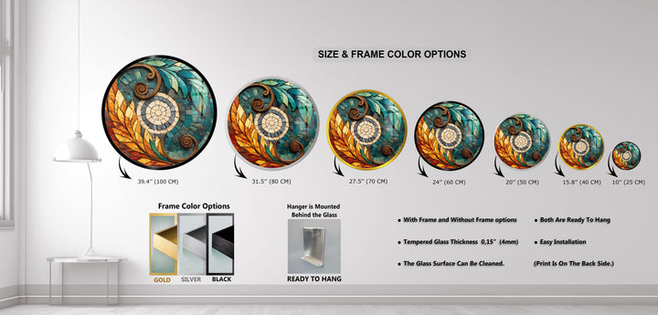 Solar Leaf Harmony – Round Glass Wall Art