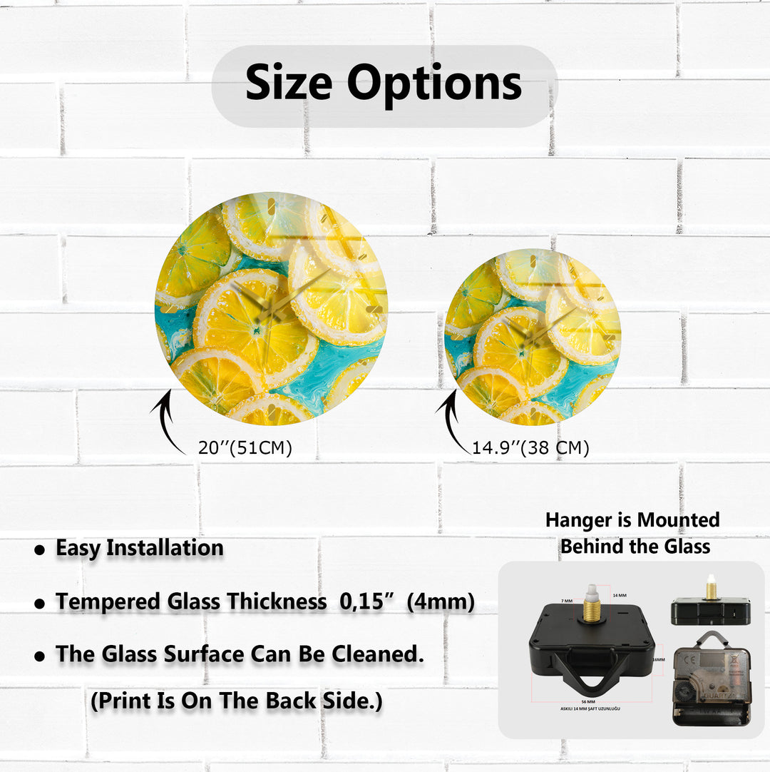 Yellow Lemon Glass Wall Clock – Bright Citrus Kitchen Decor