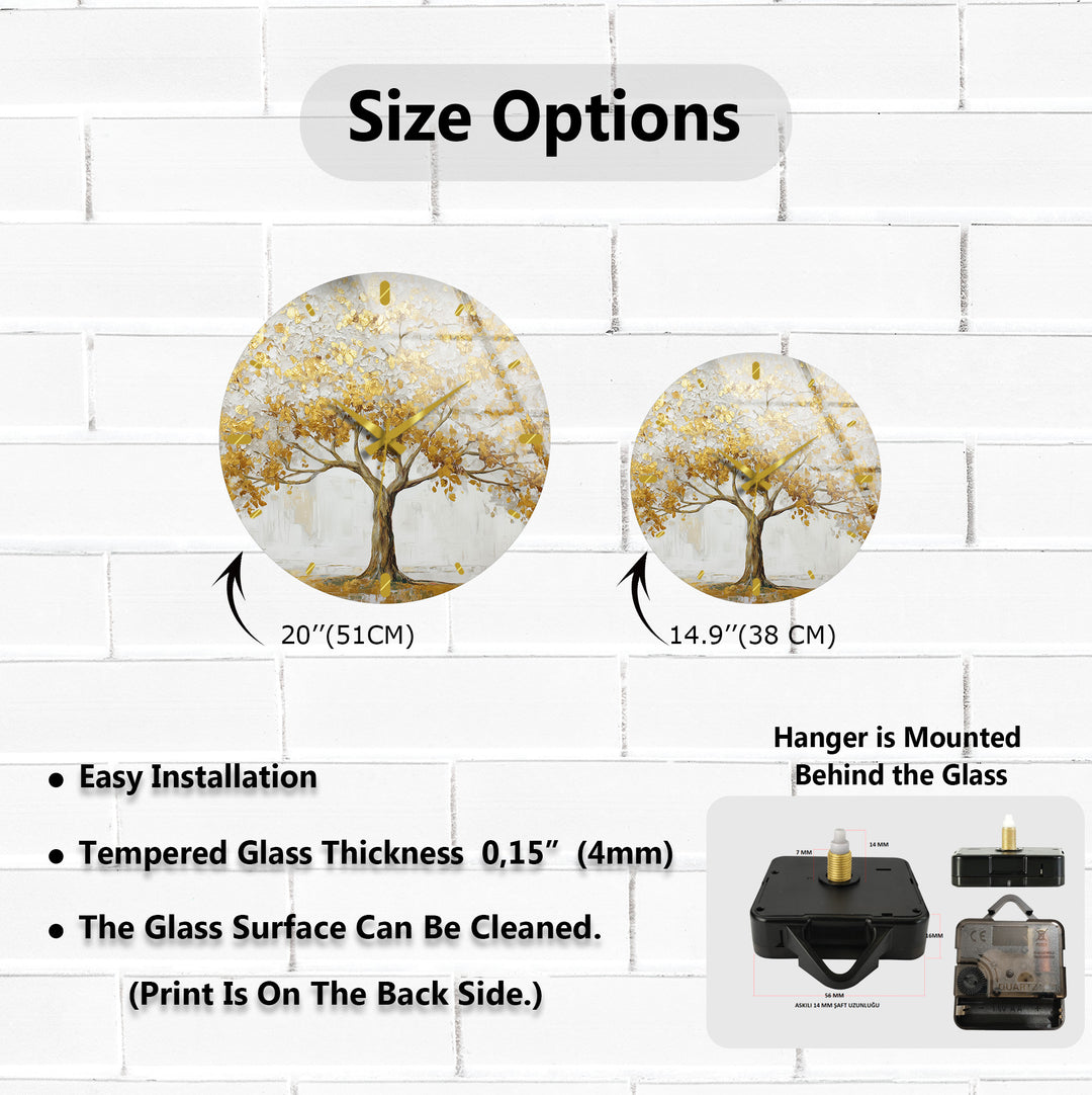 Gold Tree of Life Glass Wall Clock – White and Gold Modern Decor