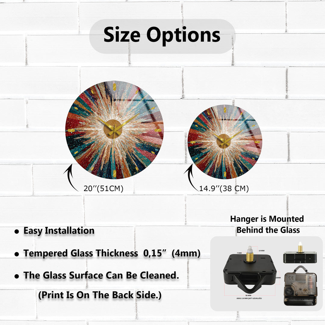 Colorful Sunburst Glass Wall Clock – Radiant Mosaic Art Decor