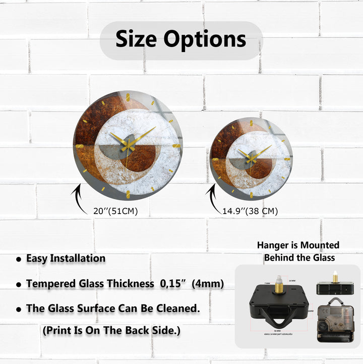Rust and Gray Glass Wall Clock – Industrial Abstract Circle Art