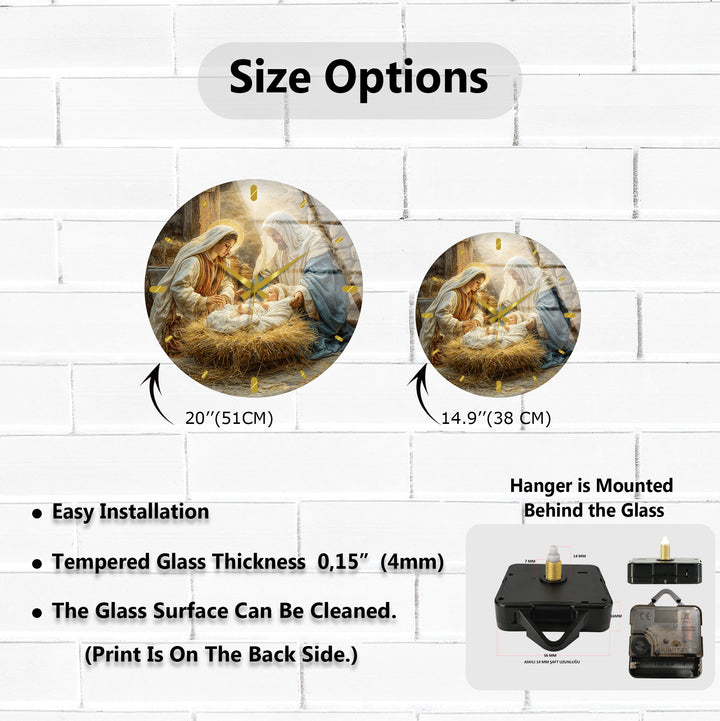 Nativity Scene Glass Wall Clock – Holy Family Christmas Decor