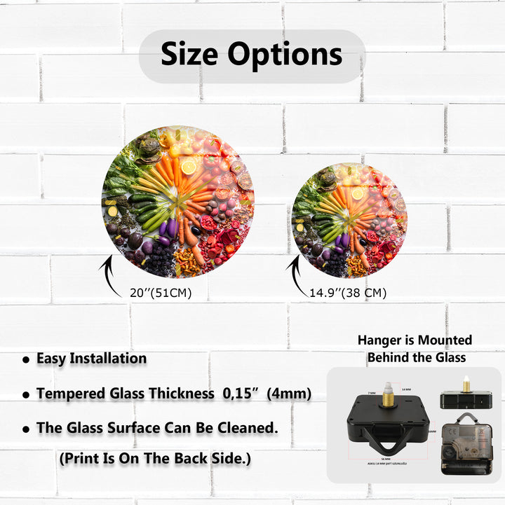 Vegetable Glass Wall Clock – Colorful Farmhouse Kitchen Decor