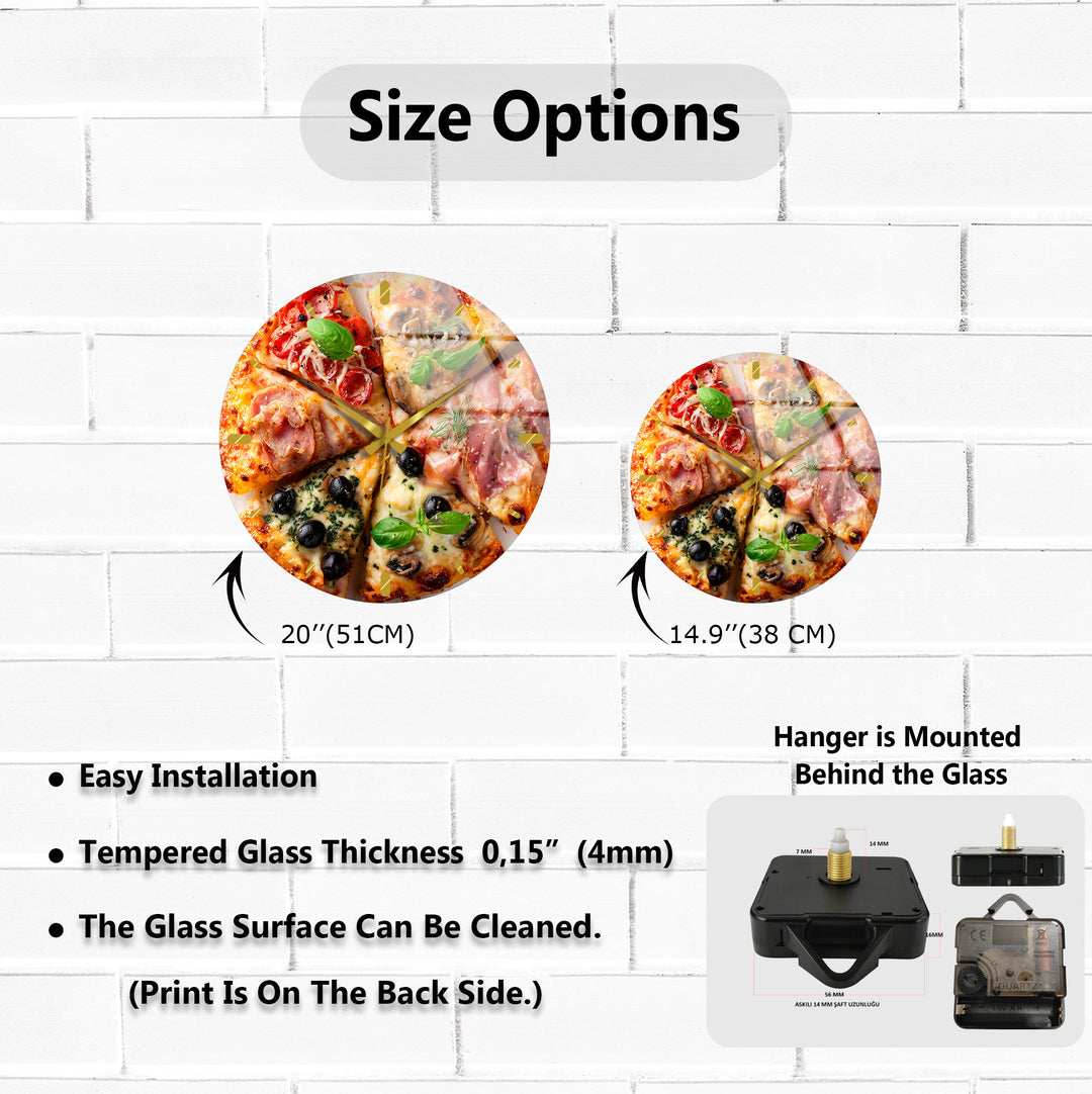 Pizza Glass Wall Clock – Italian Kitchen Wall Decor