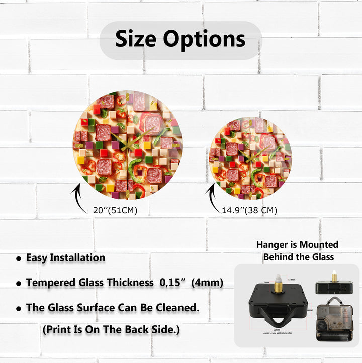 Pizza Glass Wall Clock – Colorful Kitchen Food Decor