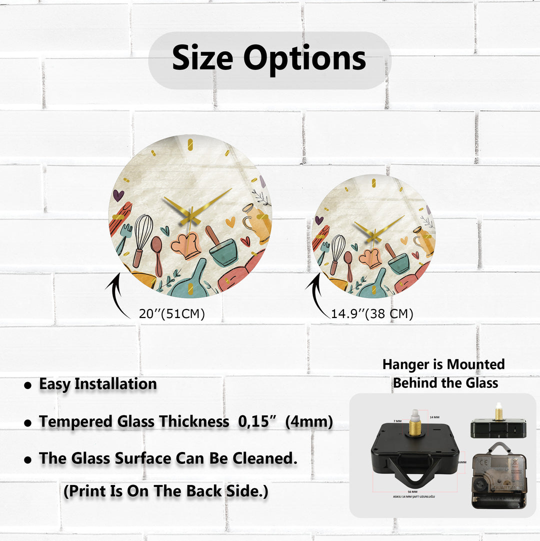 Kitchen Utensils Glass Wall Clock – Cute Cooking Kitchen Decor
