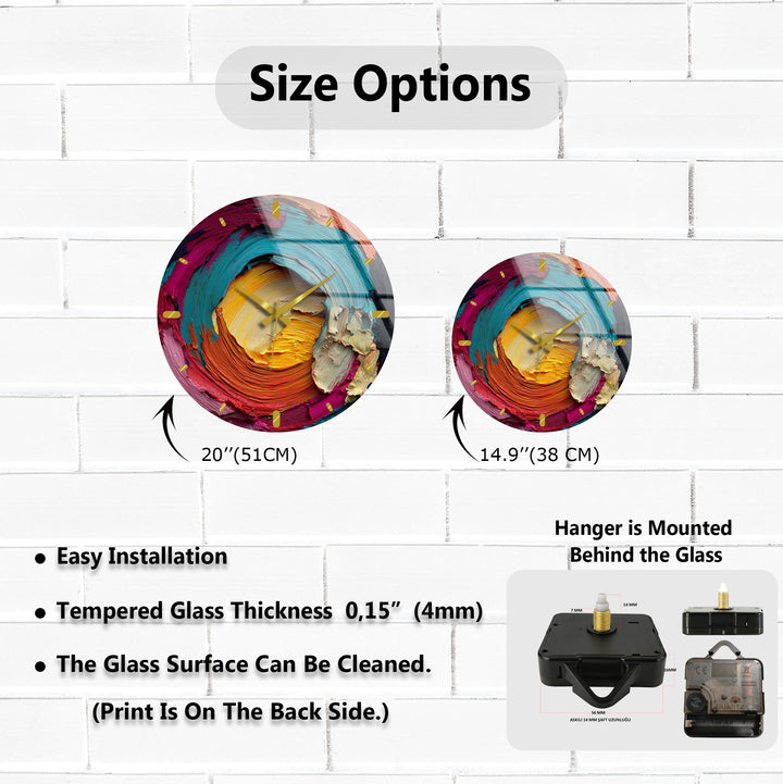 Colorful Abstract Glass Wall Clock – Vibrant Impasto Swirl Art
