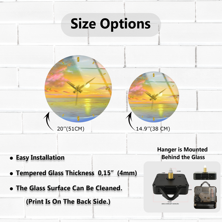 Ocean Sunset Glass Wall Clock – Golden Coastal Decor