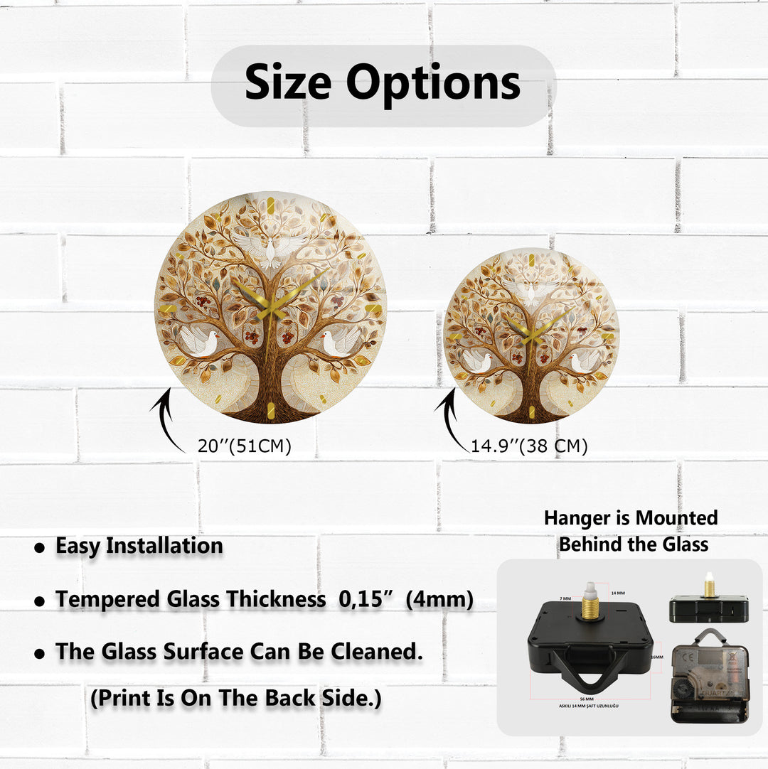 Tree of Life Glass Wall Clock – White Dove Botanical Decor