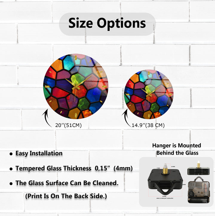 Colorful Glass Wall Clock – Rainbow Stained Glass Style
