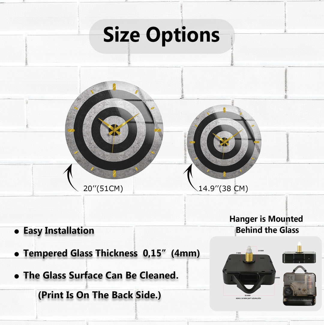 Black and White Glass Wall Clock – Minimalist Concentric Circles