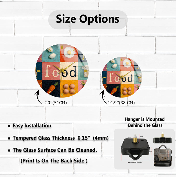 Colorful Food Glass Wall Clock – Retro Kitchen Decor