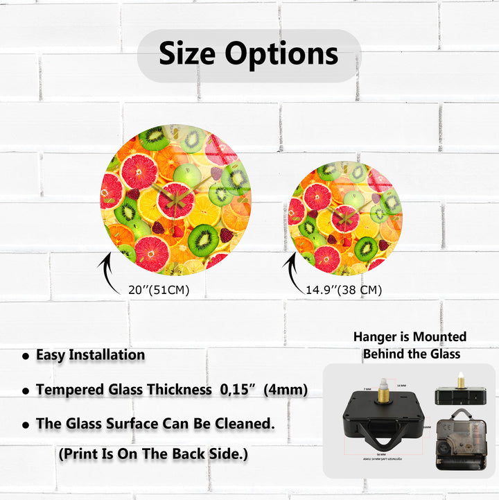 Colorful Fruit Glass Wall Clock – Citrus Kitchen Wall Decor