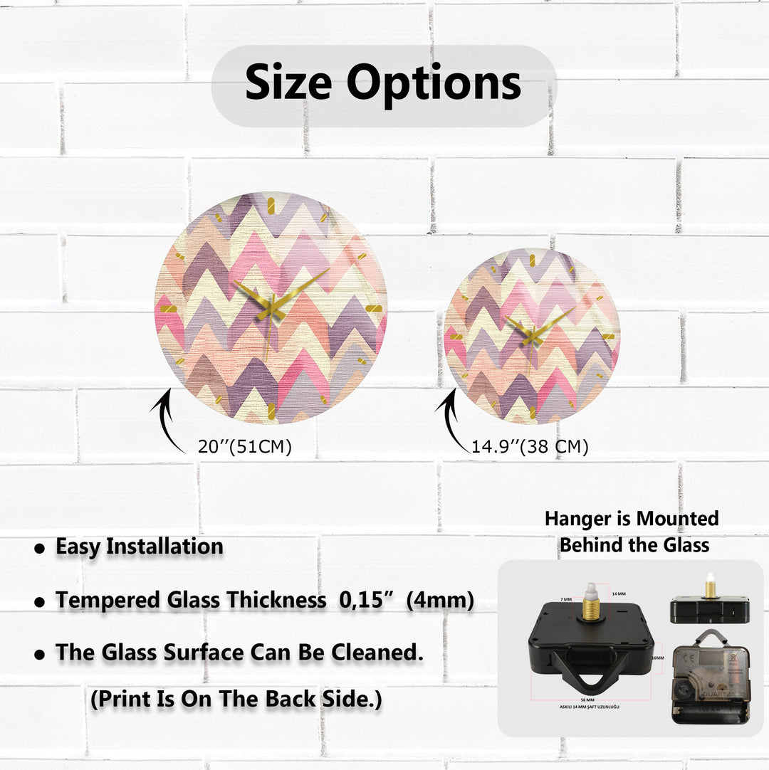 Pastel Chevron Glass Wall Clock – Pink Geometric Decor