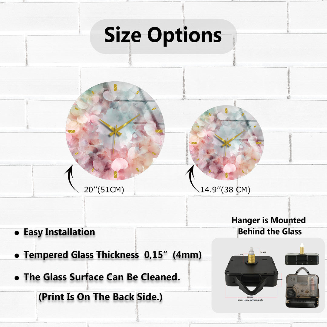 Pastel Hydrangea Glass Wall Clock – Pink Floral Wreath Decor