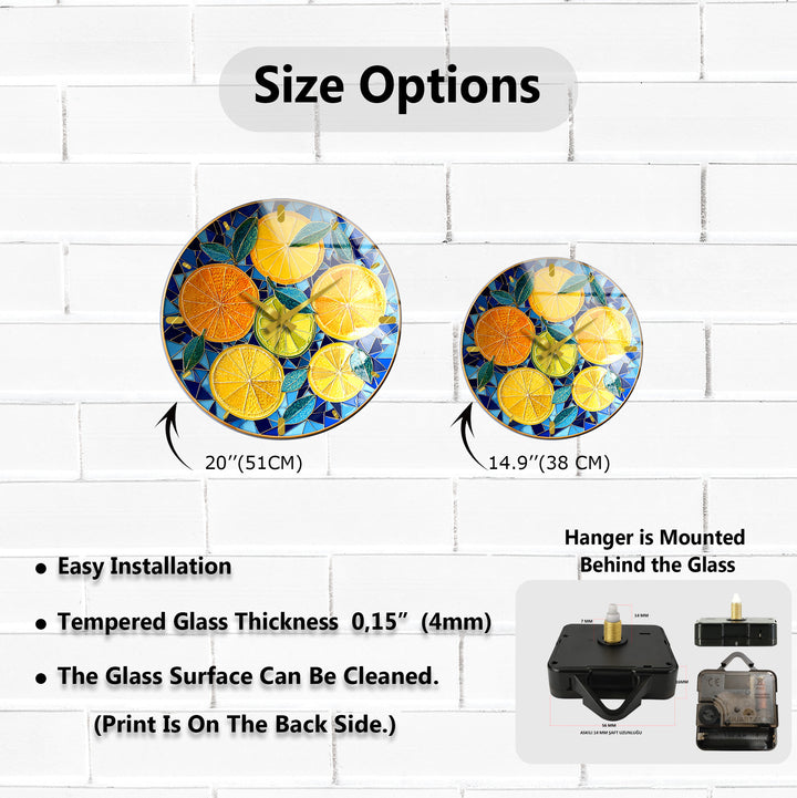 Lemon and Orange Glass Wall Clock – Mediterranean Kitchen Decor