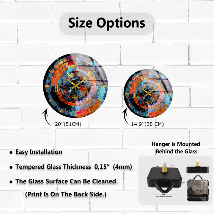 Bunte abstrakte Glaswanduhr – geometrische Kreiskunst