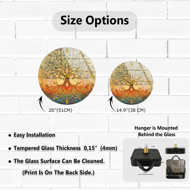 Golden Tree of Life Glass Wall Clock – Boho Botanical Decor