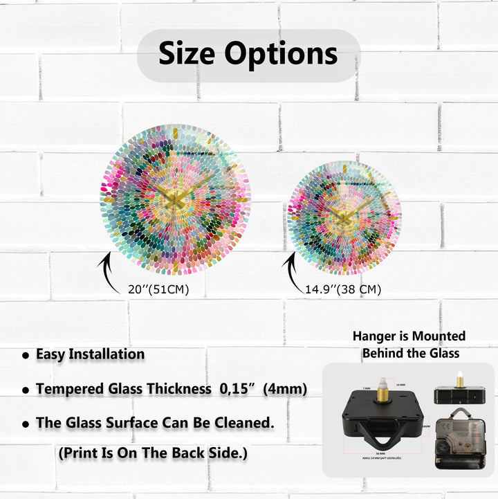 Colorful Mandala Glass Wall Clock – Rainbow Mosaic Decor