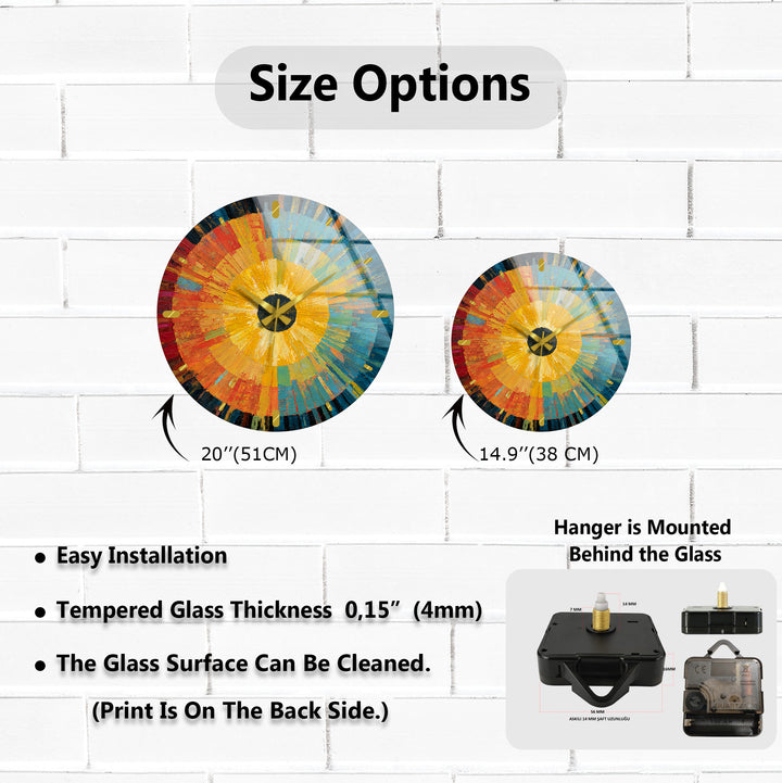 Abstract Sunburst Glass Wall Clock – Colorful Modern Art