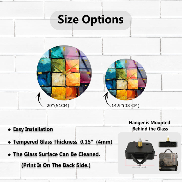 Colorful Abstract Glass Wall Clock – Textured Geometric Painting