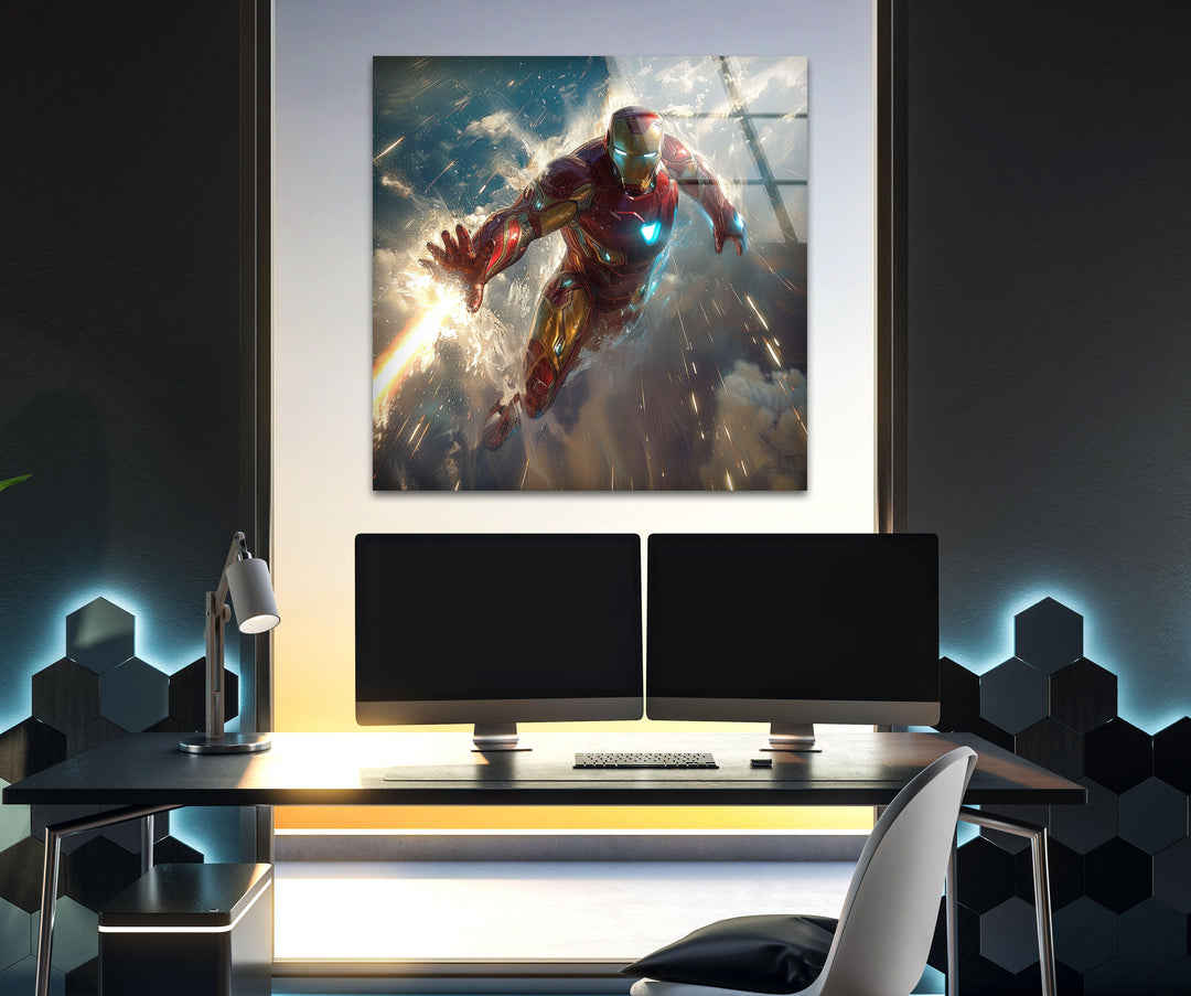 Iron Man Glass Wall Art, photo print on glass, prints on glass wall art