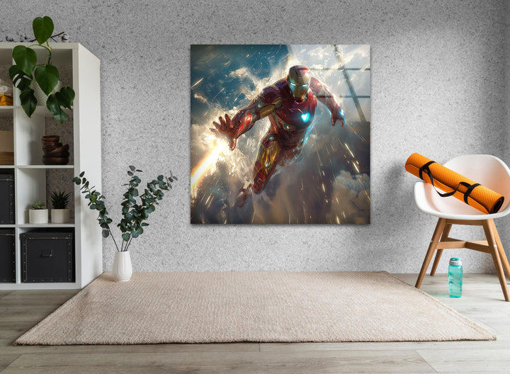Iron Man Glass Wall Art, large glass photo prints, glass wall photos