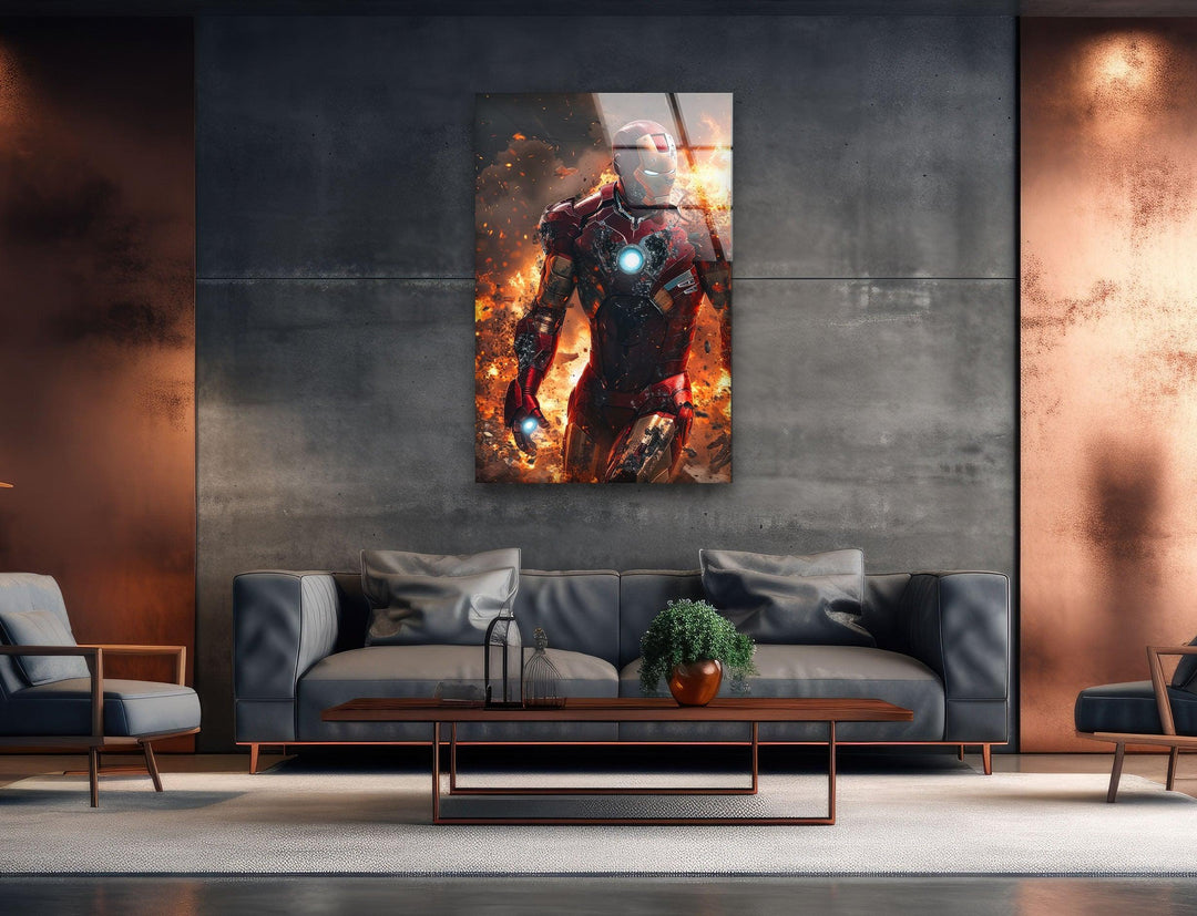 Iron Man Fire Glass Wall Art glass art painting, glass art for the Wall
