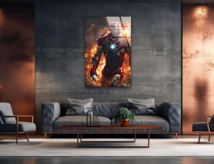 Iron Man Fire Glass Wall Art glass art painting, glass art for the Wall
