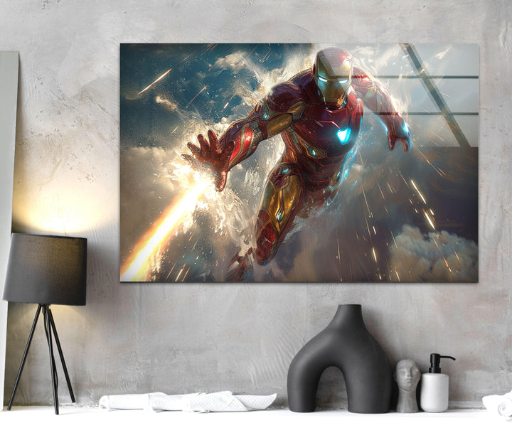 Iron Man Glass Wall Art, picture on glass wall art, photos printed on glass