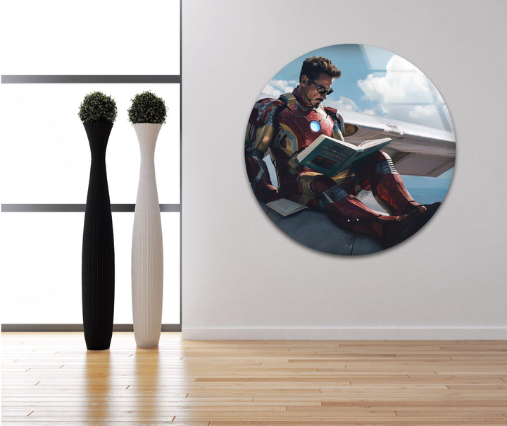 Iron Man Reading Glass Wall Art large glass photo prints, glass wall photos
