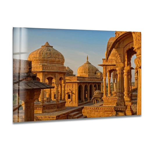 The layering effect is emphasized with this India Jaisalmer Fort art from glass, presenting an artistic view of the city's stunning architectural detail.