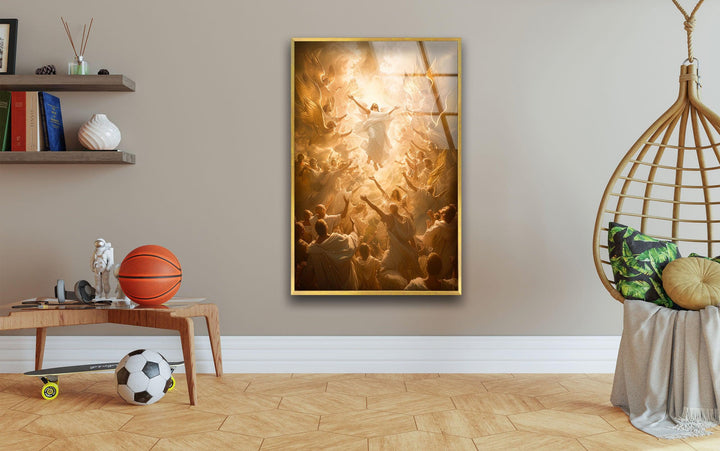 Jesus Ascending Into Heaven Glass Wall Decor | Glass Art Paintings