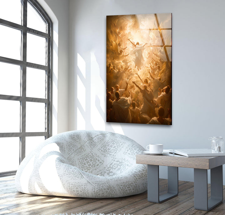 Jesus Ascending Into Heaven Glass Wall Decor | Glass Art Paintings